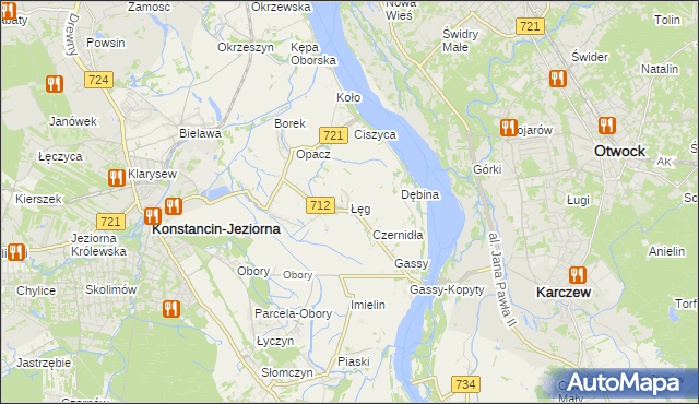 mapa Łęg gmina Konstancin-Jeziorna, Łęg gmina Konstancin-Jeziorna na mapie Targeo