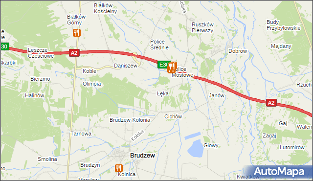 mapa Łęka gmina Kościelec, Łęka gmina Kościelec na mapie Targeo