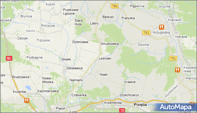 mapa Leśniaki gmina Siewierz, Leśniaki gmina Siewierz na mapie Targeo