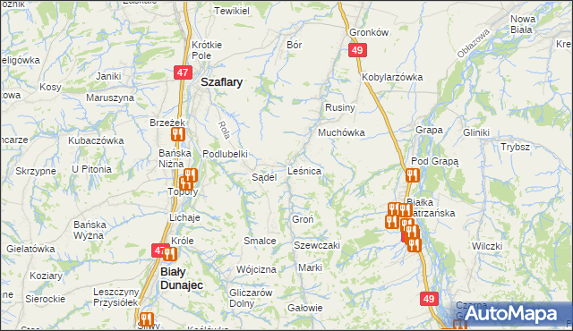 mapa Leśnica gmina Bukowina Tatrzańska, Leśnica gmina Bukowina Tatrzańska na mapie Targeo