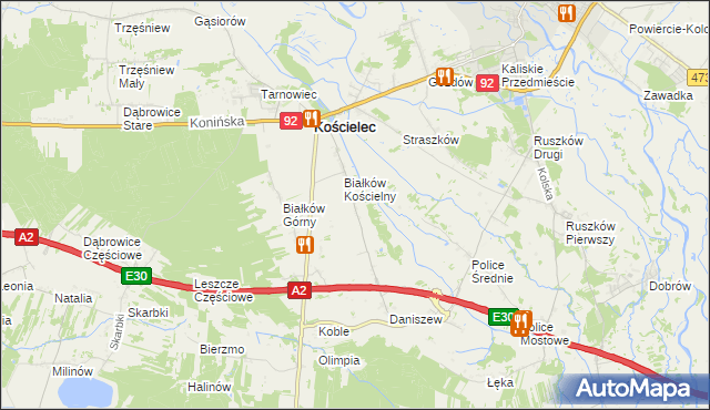 mapa Leszcze gmina Kościelec, Leszcze gmina Kościelec na mapie Targeo