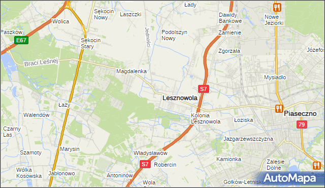 mapa Lesznowola powiat piaseczyński, Lesznowola powiat piaseczyński na mapie Targeo