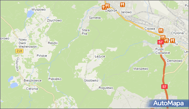 mapa Łężyce gmina Wejherowo, Łężyce gmina Wejherowo na mapie Targeo