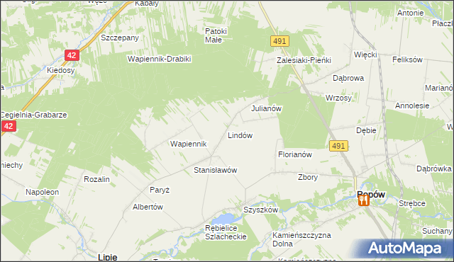 mapa Lindów gmina Lipie, Lindów gmina Lipie na mapie Targeo