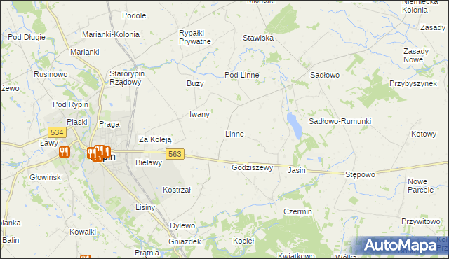 mapa Linne gmina Rypin, Linne gmina Rypin na mapie Targeo
