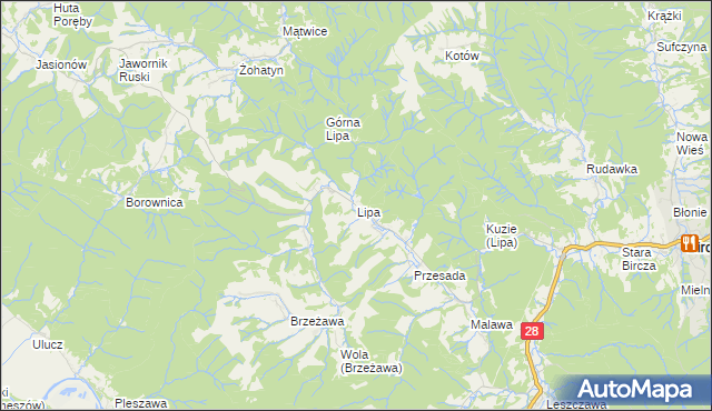 mapa Lipa gmina Bircza, Lipa gmina Bircza na mapie Targeo