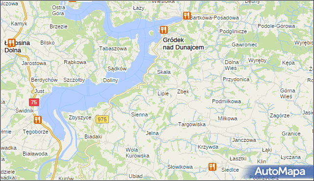 mapa Lipie gmina Gródek nad Dunajcem, Lipie gmina Gródek nad Dunajcem na mapie Targeo