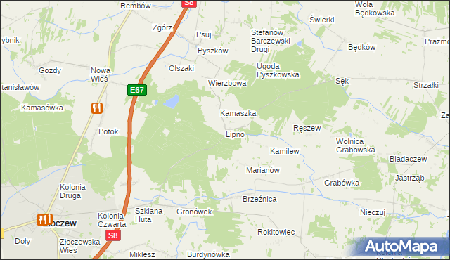 mapa Lipno gmina Brzeźnio, Lipno gmina Brzeźnio na mapie Targeo