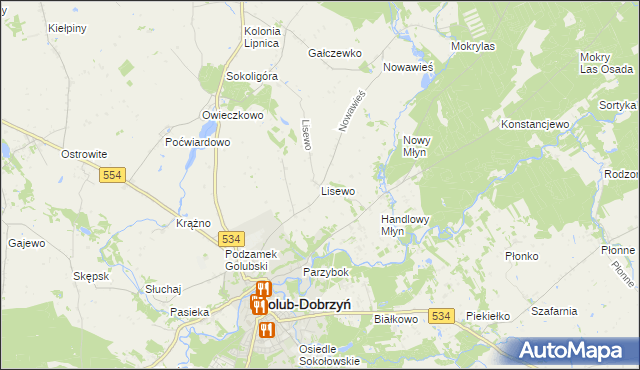 mapa Lisewo gmina Golub-Dobrzyń, Lisewo gmina Golub-Dobrzyń na mapie Targeo