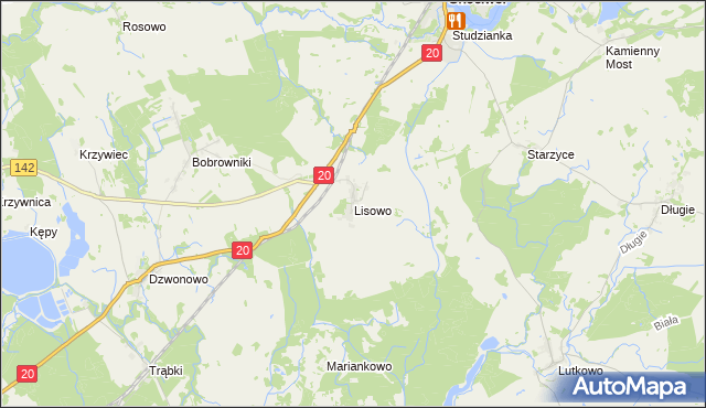 mapa Lisowo gmina Chociwel, Lisowo gmina Chociwel na mapie Targeo