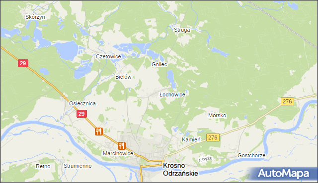 mapa Łochowice gmina Krosno Odrzańskie, Łochowice gmina Krosno Odrzańskie na mapie Targeo