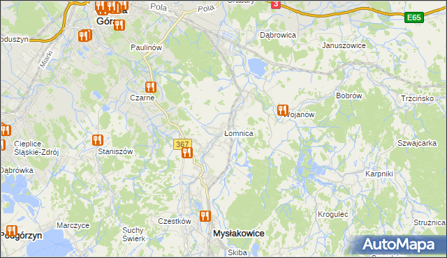 mapa Łomnica gmina Mysłakowice, Łomnica gmina Mysłakowice na mapie Targeo