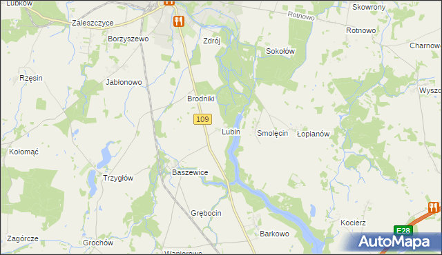 mapa Lubin gmina Gryfice, Lubin gmina Gryfice na mapie Targeo