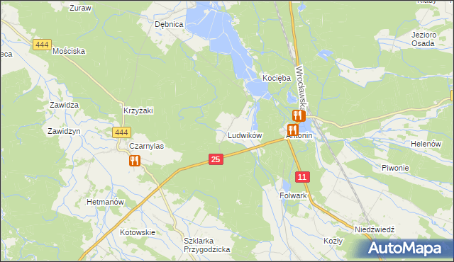 mapa Ludwików gmina Przygodzice, Ludwików gmina Przygodzice na mapie Targeo