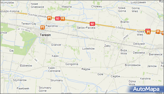 mapa Ludwików gmina Teresin, Ludwików gmina Teresin na mapie Targeo