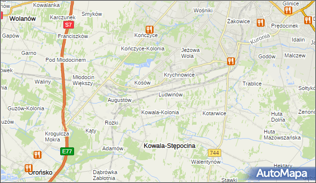 mapa Ludwinów gmina Kowala, Ludwinów gmina Kowala na mapie Targeo