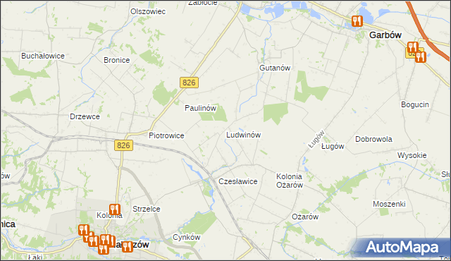 mapa Ludwinów gmina Nałęczów, Ludwinów gmina Nałęczów na mapie Targeo