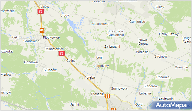 mapa Ługi gmina Chmielnik, Ługi gmina Chmielnik na mapie Targeo