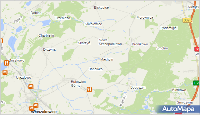 mapa Machcin gmina Śmigiel, Machcin gmina Śmigiel na mapie Targeo