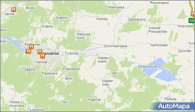 mapa Majdan Wielki gmina Krasnobród, Majdan Wielki gmina Krasnobród na mapie Targeo