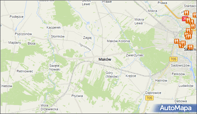 mapa Maków powiat skierniewicki, Maków powiat skierniewicki na mapie Targeo