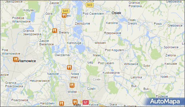 mapa Malec gmina Kęty, Malec gmina Kęty na mapie Targeo