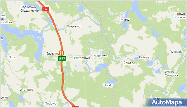 mapa Malinowo gmina Olsztynek, Malinowo gmina Olsztynek na mapie Targeo