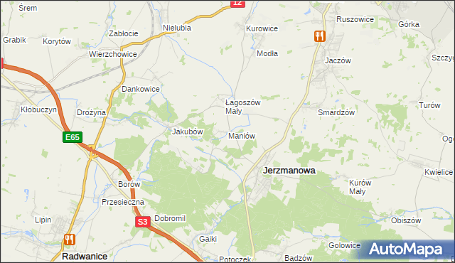 mapa Maniów gmina Jerzmanowa, Maniów gmina Jerzmanowa na mapie Targeo
