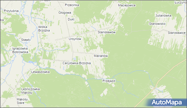mapa Marianów gmina Głowaczów, Marianów gmina Głowaczów na mapie Targeo
