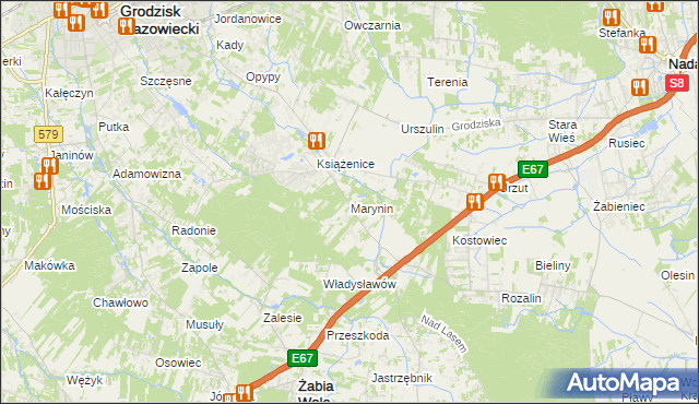 mapa Marynin gmina Grodzisk Mazowiecki, Marynin gmina Grodzisk Mazowiecki na mapie Targeo