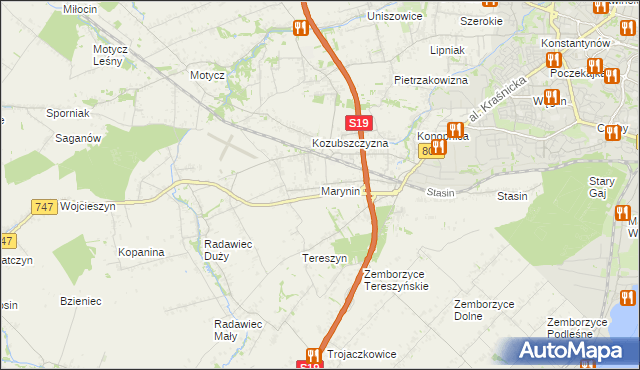 mapa Marynin gmina Konopnica, Marynin gmina Konopnica na mapie Targeo