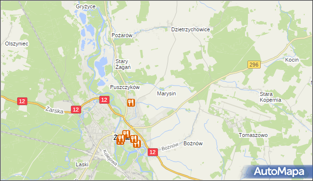 mapa Marysin gmina Żagań, Marysin gmina Żagań na mapie Targeo