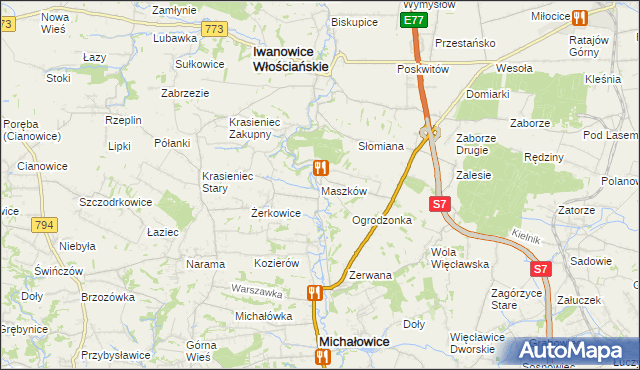 mapa Maszków gmina Iwanowice, Maszków gmina Iwanowice na mapie Targeo