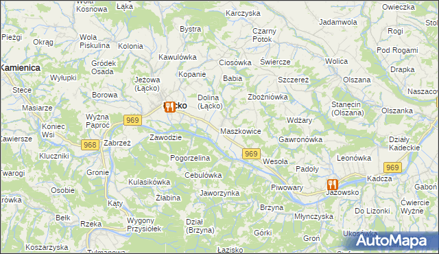 mapa Maszkowice gmina Łącko, Maszkowice gmina Łącko na mapie Targeo