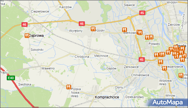 mapa Mechnice gmina Dąbrowa, Mechnice gmina Dąbrowa na mapie Targeo