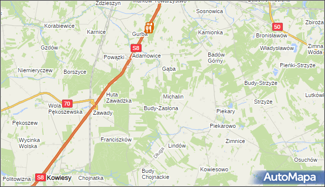 mapa Michalin gmina Mszczonów, Michalin gmina Mszczonów na mapie Targeo