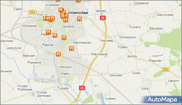 mapa Miechowice gmina Inowrocław, Miechowice gmina Inowrocław na mapie Targeo