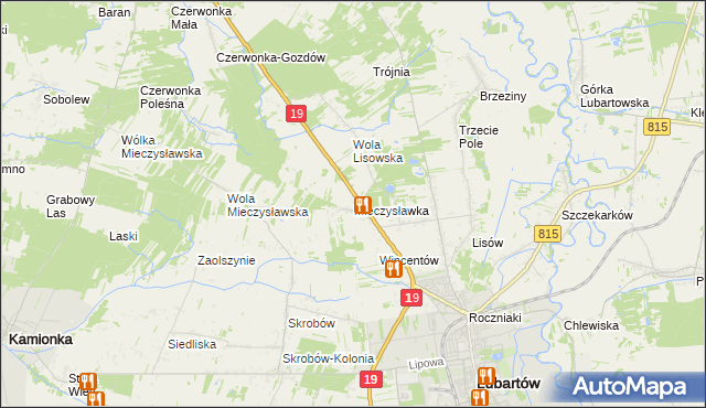 mapa Mieczysławka gmina Lubartów, Mieczysławka gmina Lubartów na mapie Targeo