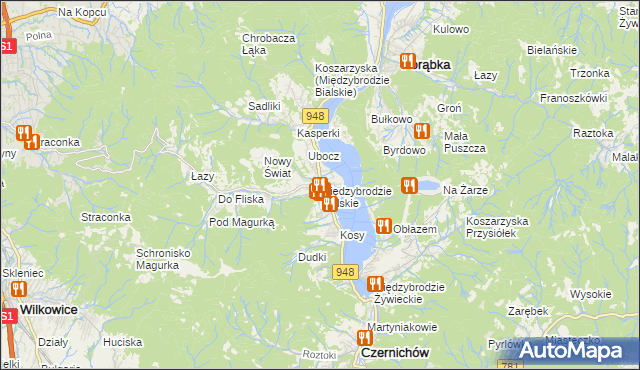 mapa Międzybrodzie Bialskie, Międzybrodzie Bialskie na mapie Targeo