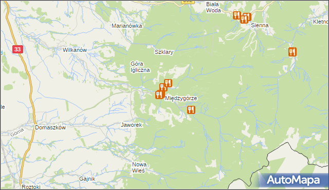 mapa Międzygórze gmina Bystrzyca Kłodzka, Międzygórze gmina Bystrzyca Kłodzka na mapie Targeo