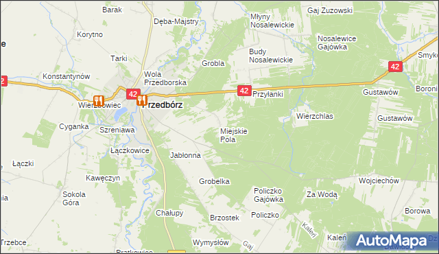 mapa Miejskie Pola, Miejskie Pola na mapie Targeo