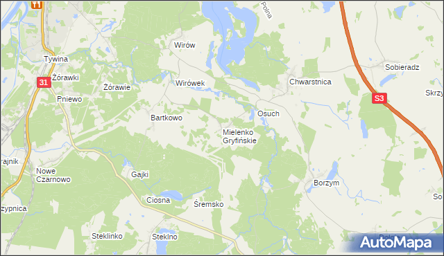 mapa Mielenko Gryfińskie, Mielenko Gryfińskie na mapie Targeo