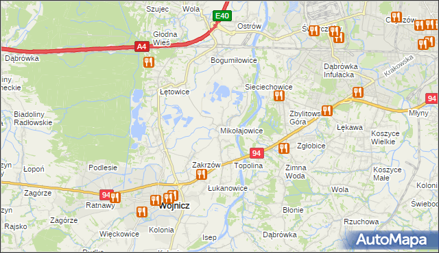mapa Mikołajowice gmina Wierzchosławice, Mikołajowice gmina Wierzchosławice na mapie Targeo