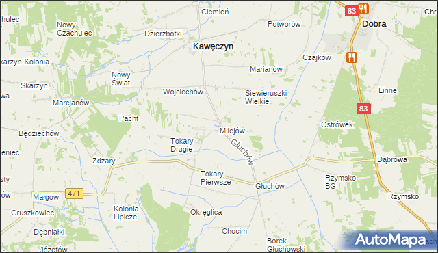 mapa Milejów gmina Kawęczyn, Milejów gmina Kawęczyn na mapie Targeo