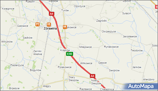 mapa Milejowice gmina Żórawina, Milejowice gmina Żórawina na mapie Targeo