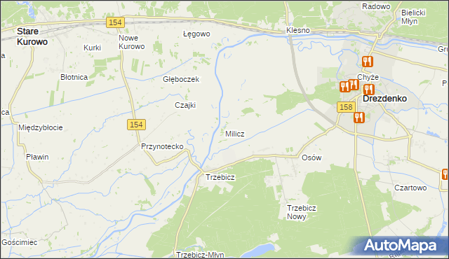 mapa Milicz gmina Drezdenko, Milicz gmina Drezdenko na mapie Targeo