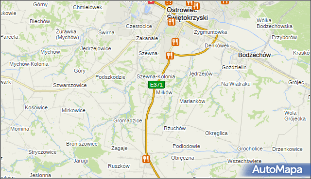 mapa Miłków gmina Bodzechów, Miłków gmina Bodzechów na mapie Targeo