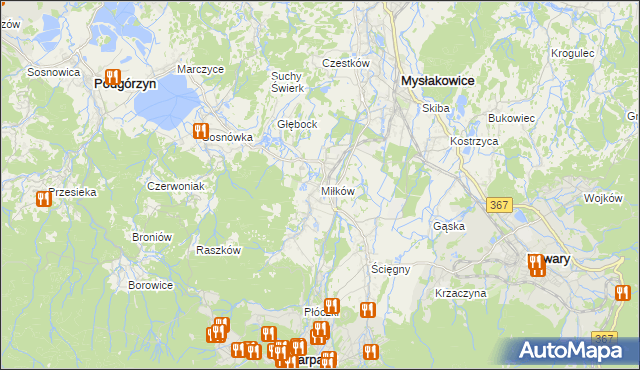 mapa Miłków gmina Podgórzyn, Miłków gmina Podgórzyn na mapie Targeo