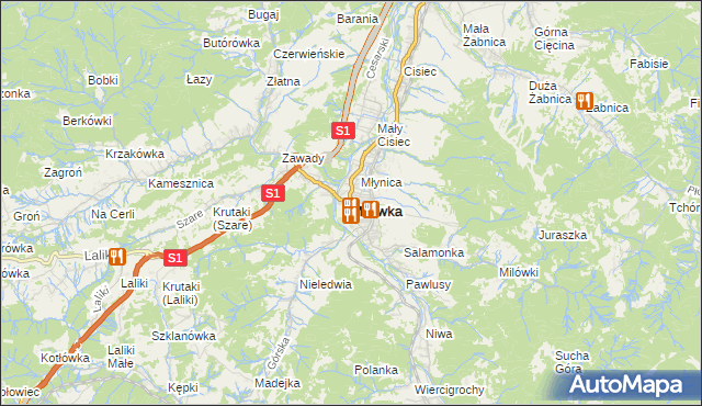 mapa Milówka powiat żywiecki, Milówka powiat żywiecki na mapie Targeo