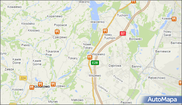 mapa Miszewko gmina Żukowo, Miszewko gmina Żukowo na mapie Targeo